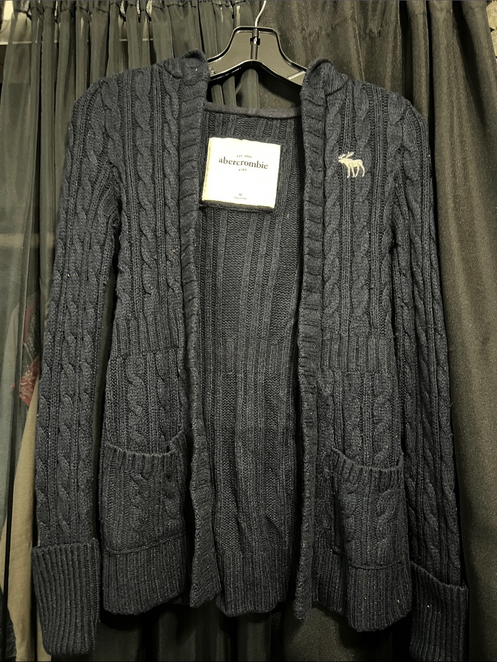 Abercrombie & Fitch Kids Navy Cable Knit Hooded Cardigan